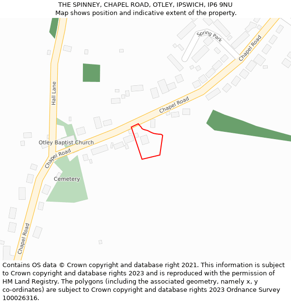 THE SPINNEY, CHAPEL ROAD, OTLEY, IPSWICH, IP6 9NU: Location map and indicative extent of plot