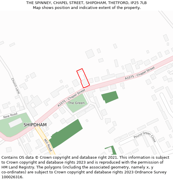 THE SPINNEY, CHAPEL STREET, SHIPDHAM, THETFORD, IP25 7LB: Location map and indicative extent of plot