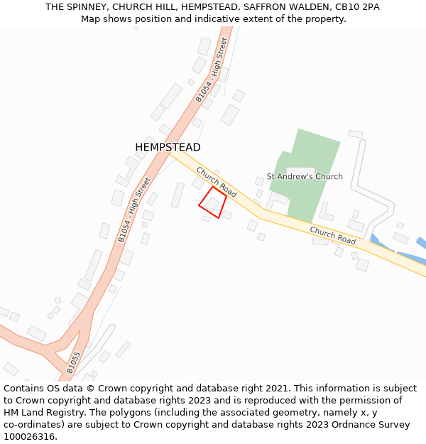 THE SPINNEY, CHURCH HILL, HEMPSTEAD, SAFFRON WALDEN, CB10 2PA: Location map and indicative extent of plot