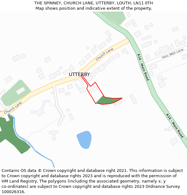 THE SPINNEY, CHURCH LANE, UTTERBY, LOUTH, LN11 0TH: Location map and indicative extent of plot