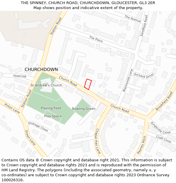 THE SPINNEY, CHURCH ROAD, CHURCHDOWN, GLOUCESTER, GL3 2ER: Location map and indicative extent of plot