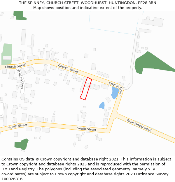 THE SPINNEY, CHURCH STREET, WOODHURST, HUNTINGDON, PE28 3BN: Location map and indicative extent of plot