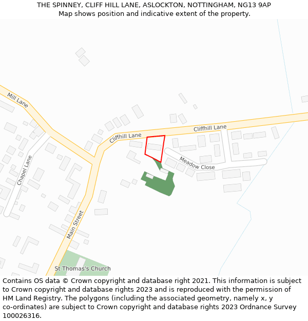 THE SPINNEY, CLIFF HILL LANE, ASLOCKTON, NOTTINGHAM, NG13 9AP: Location map and indicative extent of plot