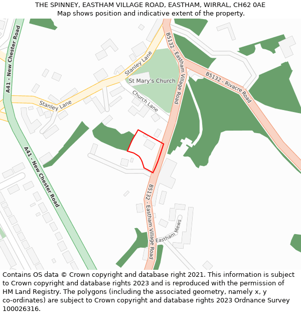THE SPINNEY, EASTHAM VILLAGE ROAD, EASTHAM, WIRRAL, CH62 0AE: Location map and indicative extent of plot