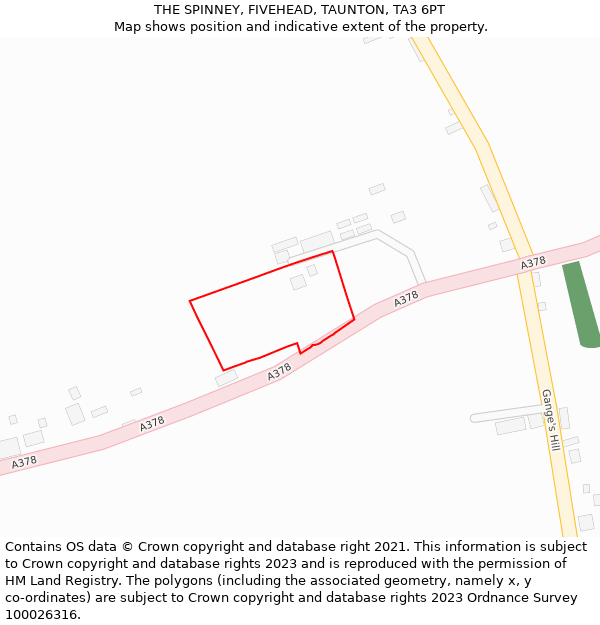 THE SPINNEY, FIVEHEAD, TAUNTON, TA3 6PT: Location map and indicative extent of plot