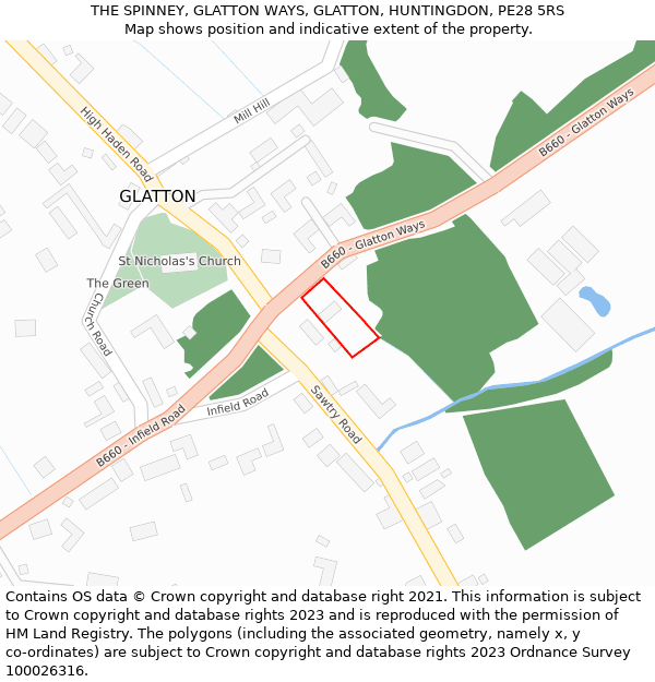 THE SPINNEY, GLATTON WAYS, GLATTON, HUNTINGDON, PE28 5RS: Location map and indicative extent of plot