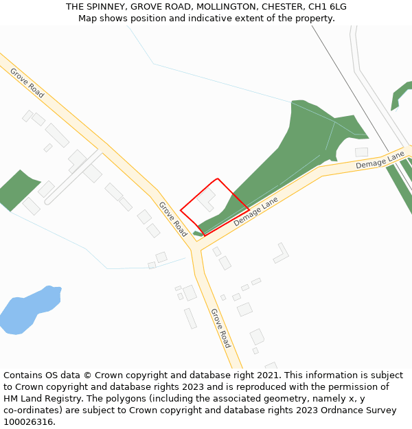 THE SPINNEY, GROVE ROAD, MOLLINGTON, CHESTER, CH1 6LG: Location map and indicative extent of plot