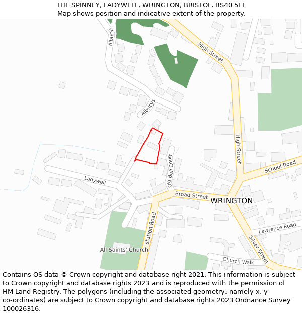 THE SPINNEY, LADYWELL, WRINGTON, BRISTOL, BS40 5LT: Location map and indicative extent of plot