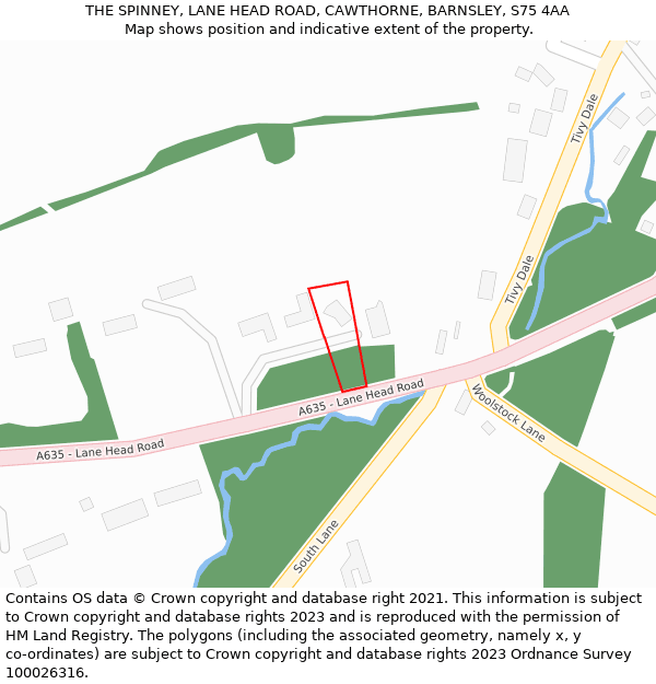 THE SPINNEY, LANE HEAD ROAD, CAWTHORNE, BARNSLEY, S75 4AA: Location map and indicative extent of plot