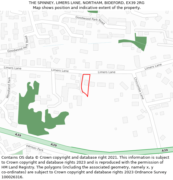 THE SPINNEY, LIMERS LANE, NORTHAM, BIDEFORD, EX39 2RG: Location map and indicative extent of plot