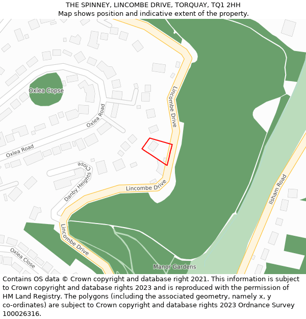 THE SPINNEY, LINCOMBE DRIVE, TORQUAY, TQ1 2HH: Location map and indicative extent of plot