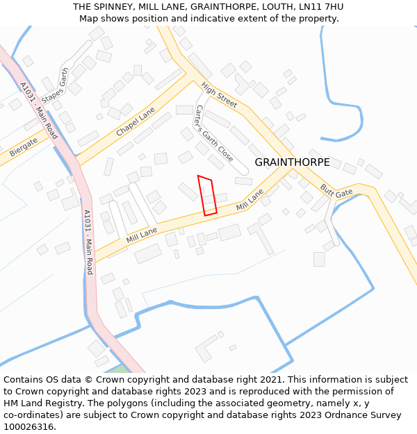 THE SPINNEY, MILL LANE, GRAINTHORPE, LOUTH, LN11 7HU: Location map and indicative extent of plot
