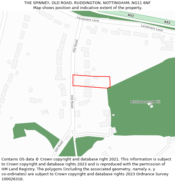 THE SPINNEY, OLD ROAD, RUDDINGTON, NOTTINGHAM, NG11 6NF: Location map and indicative extent of plot