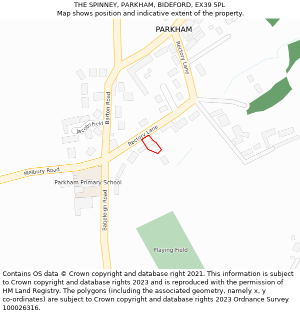 THE SPINNEY, PARKHAM, BIDEFORD, EX39 5PL: Location map and indicative extent of plot