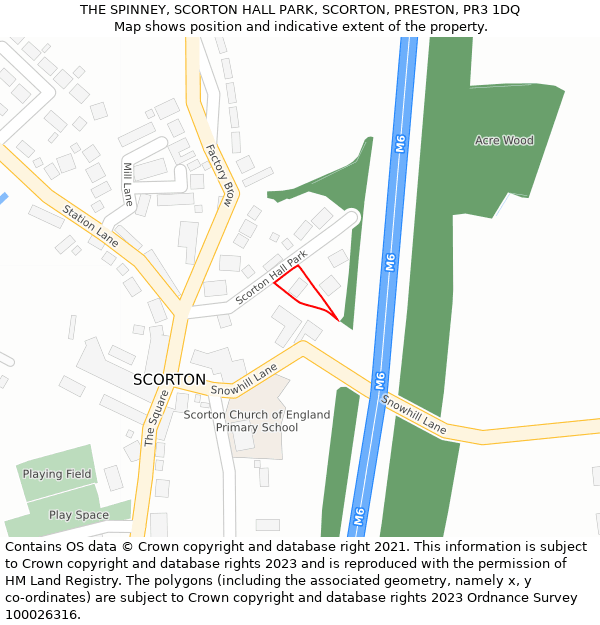 THE SPINNEY, SCORTON HALL PARK, SCORTON, PRESTON, PR3 1DQ: Location map and indicative extent of plot
