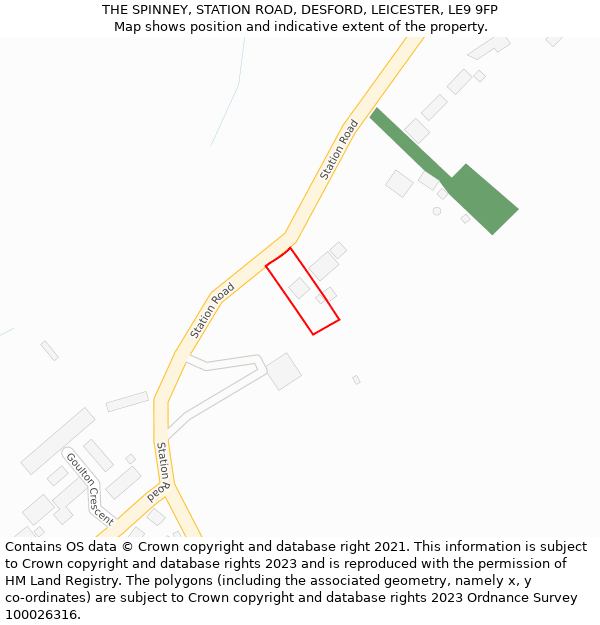 THE SPINNEY, STATION ROAD, DESFORD, LEICESTER, LE9 9FP: Location map and indicative extent of plot