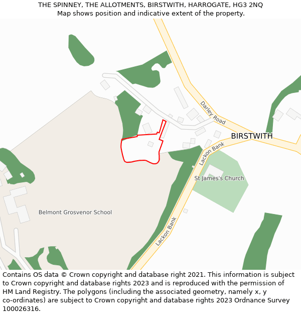 THE SPINNEY, THE ALLOTMENTS, BIRSTWITH, HARROGATE, HG3 2NQ: Location map and indicative extent of plot