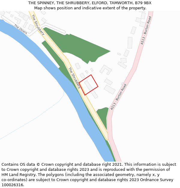 THE SPINNEY, THE SHRUBBERY, ELFORD, TAMWORTH, B79 9BX: Location map and indicative extent of plot
