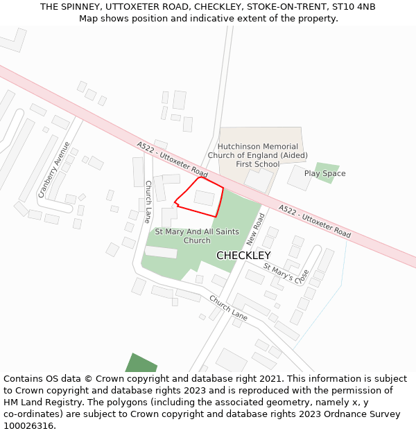 THE SPINNEY, UTTOXETER ROAD, CHECKLEY, STOKE-ON-TRENT, ST10 4NB: Location map and indicative extent of plot