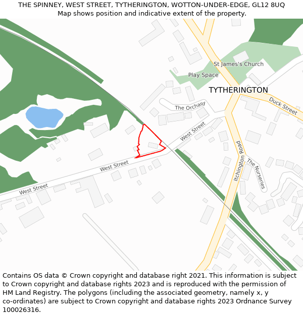 THE SPINNEY, WEST STREET, TYTHERINGTON, WOTTON-UNDER-EDGE, GL12 8UQ: Location map and indicative extent of plot