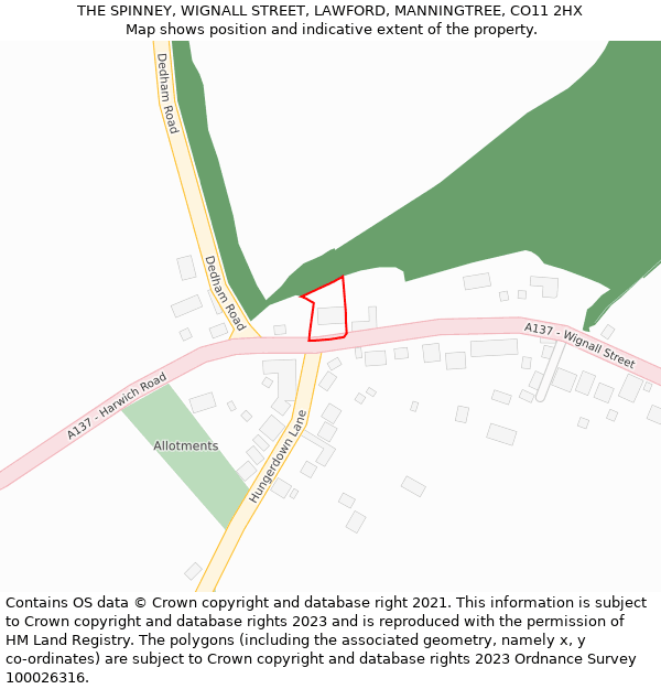 THE SPINNEY, WIGNALL STREET, LAWFORD, MANNINGTREE, CO11 2HX: Location map and indicative extent of plot
