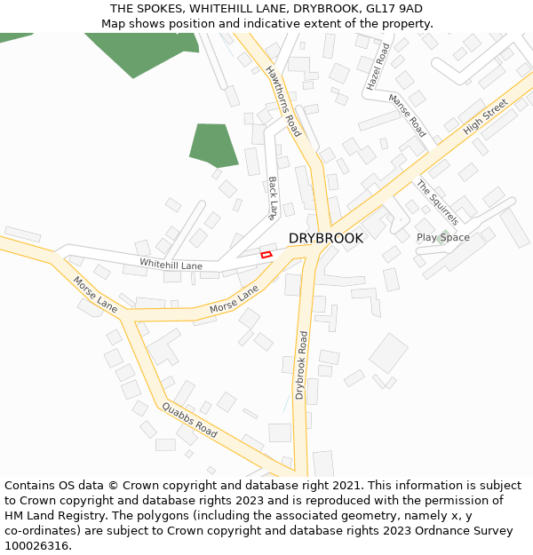 THE SPOKES, WHITEHILL LANE, DRYBROOK, GL17 9AD: Location map and indicative extent of plot