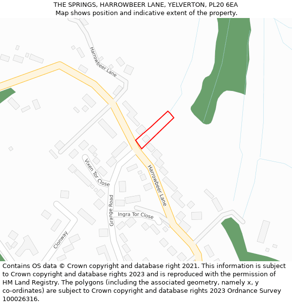 THE SPRINGS, HARROWBEER LANE, YELVERTON, PL20 6EA: Location map and indicative extent of plot