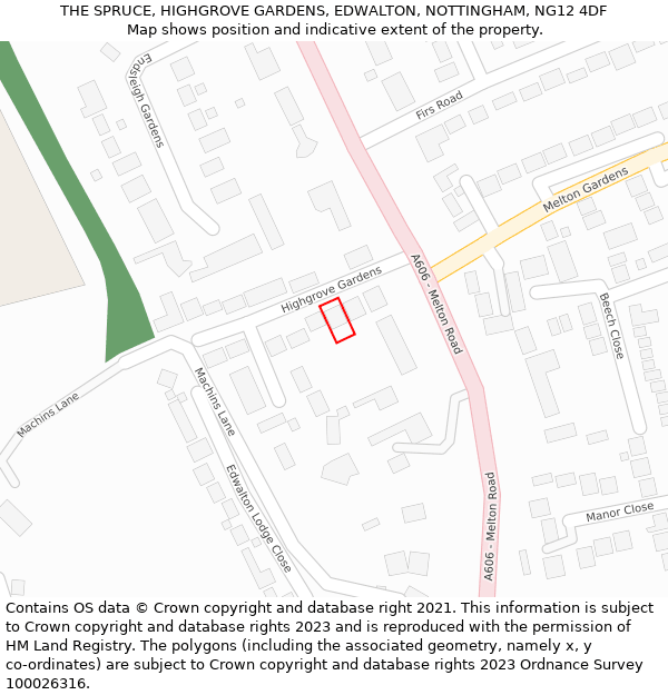 THE SPRUCE, HIGHGROVE GARDENS, EDWALTON, NOTTINGHAM, NG12 4DF: Location map and indicative extent of plot