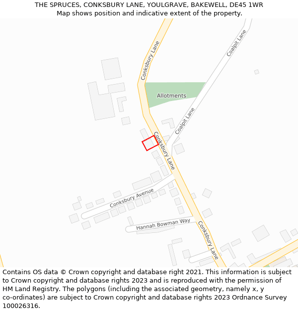 THE SPRUCES, CONKSBURY LANE, YOULGRAVE, BAKEWELL, DE45 1WR: Location map and indicative extent of plot