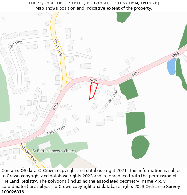 THE SQUARE, HIGH STREET, BURWASH, ETCHINGHAM, TN19 7BJ: Location map and indicative extent of plot