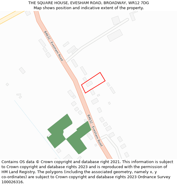 THE SQUARE HOUSE, EVESHAM ROAD, BROADWAY, WR12 7DG: Location map and indicative extent of plot
