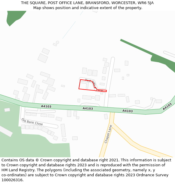 THE SQUARE, POST OFFICE LANE, BRANSFORD, WORCESTER, WR6 5JA: Location map and indicative extent of plot