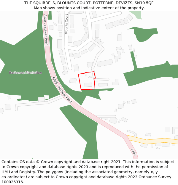 THE SQUIRRELS, BLOUNTS COURT, POTTERNE, DEVIZES, SN10 5QF: Location map and indicative extent of plot