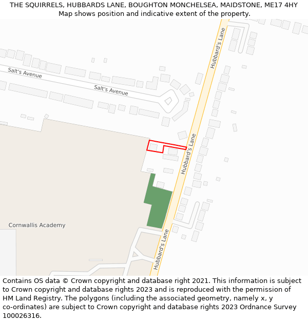 THE SQUIRRELS, HUBBARDS LANE, BOUGHTON MONCHELSEA, MAIDSTONE, ME17 4HY: Location map and indicative extent of plot