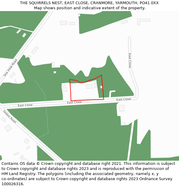 THE SQUIRRELS NEST, EAST CLOSE, CRANMORE, YARMOUTH, PO41 0XX: Location map and indicative extent of plot