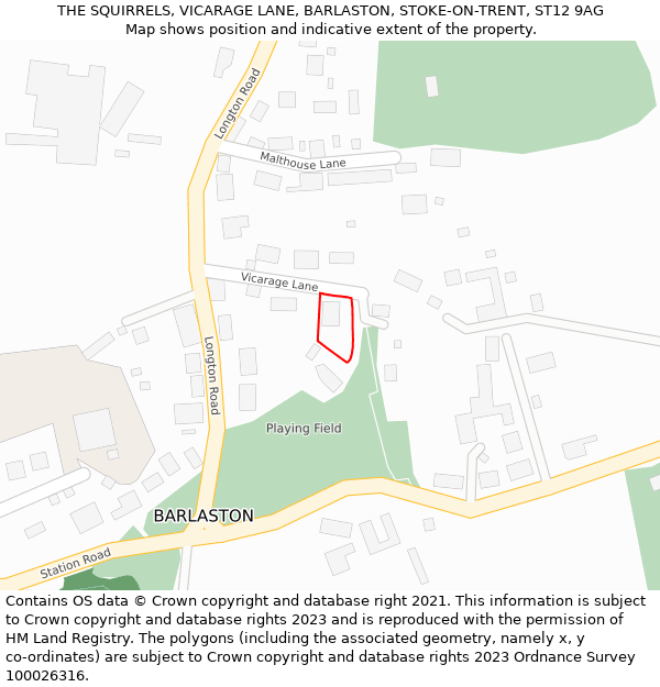 THE SQUIRRELS, VICARAGE LANE, BARLASTON, STOKE-ON-TRENT, ST12 9AG: Location map and indicative extent of plot
