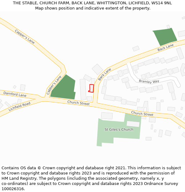 THE STABLE, CHURCH FARM, BACK LANE, WHITTINGTON, LICHFIELD, WS14 9NL: Location map and indicative extent of plot