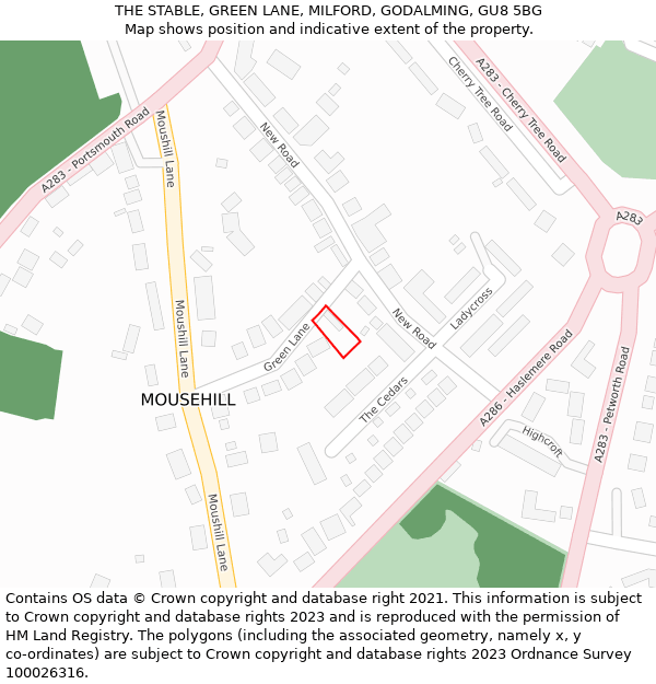 THE STABLE, GREEN LANE, MILFORD, GODALMING, GU8 5BG: Location map and indicative extent of plot