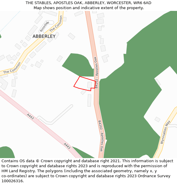 THE STABLES, APOSTLES OAK, ABBERLEY, WORCESTER, WR6 6AD: Location map and indicative extent of plot