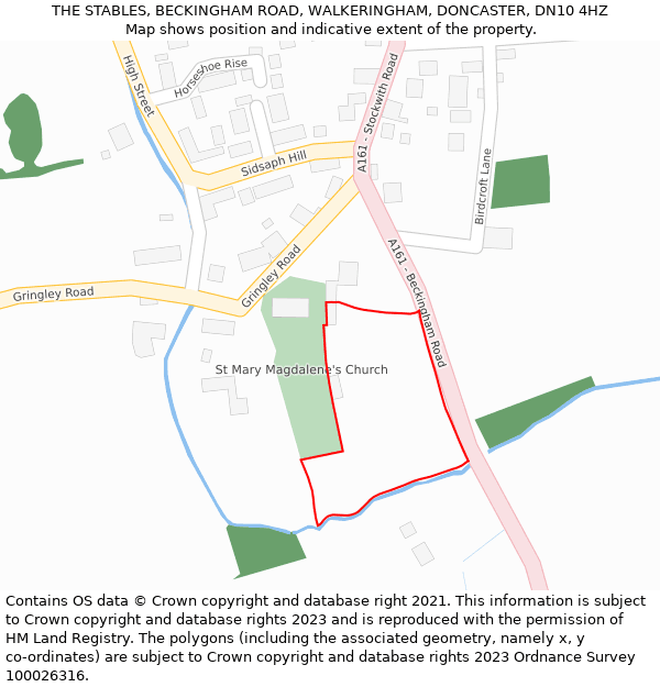 THE STABLES, BECKINGHAM ROAD, WALKERINGHAM, DONCASTER, DN10 4HZ: Location map and indicative extent of plot