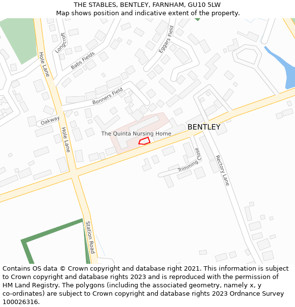 THE STABLES, BENTLEY, FARNHAM, GU10 5LW: Location map and indicative extent of plot