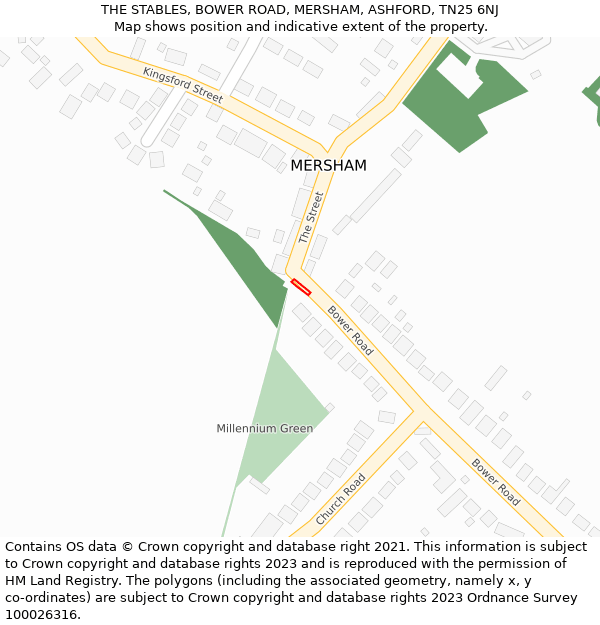 THE STABLES, BOWER ROAD, MERSHAM, ASHFORD, TN25 6NJ: Location map and indicative extent of plot