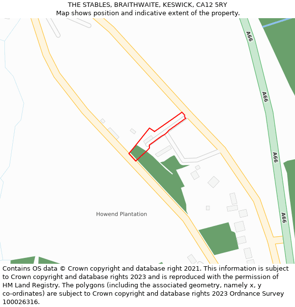 THE STABLES, BRAITHWAITE, KESWICK, CA12 5RY: Location map and indicative extent of plot