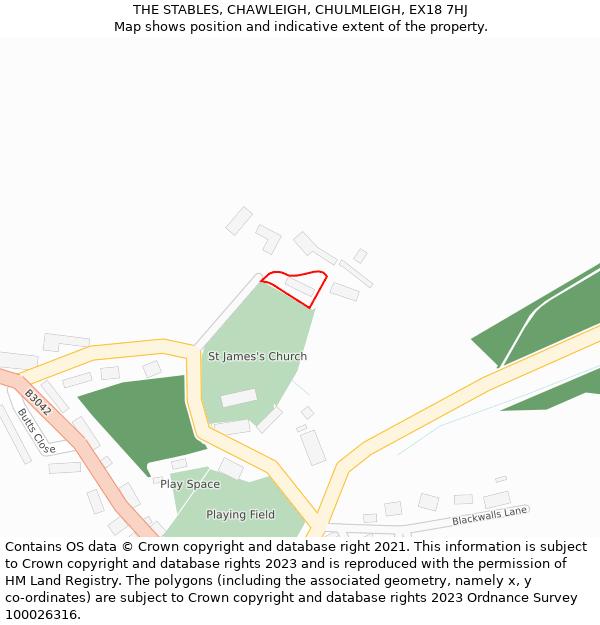 THE STABLES, CHAWLEIGH, CHULMLEIGH, EX18 7HJ: Location map and indicative extent of plot