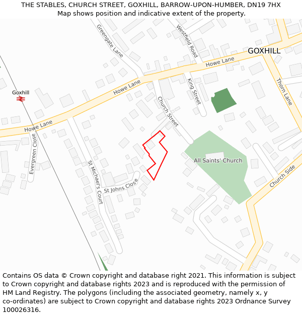 THE STABLES, CHURCH STREET, GOXHILL, BARROW-UPON-HUMBER, DN19 7HX: Location map and indicative extent of plot