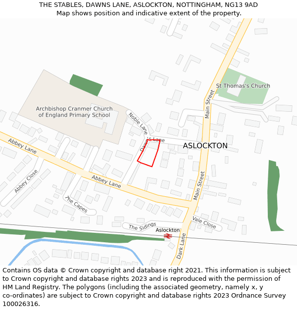 THE STABLES, DAWNS LANE, ASLOCKTON, NOTTINGHAM, NG13 9AD: Location map and indicative extent of plot