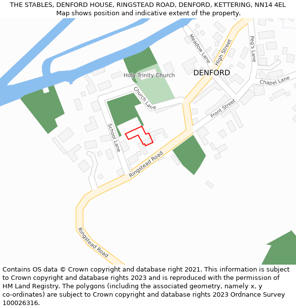 THE STABLES, DENFORD HOUSE, RINGSTEAD ROAD, DENFORD, KETTERING, NN14 4EL: Location map and indicative extent of plot