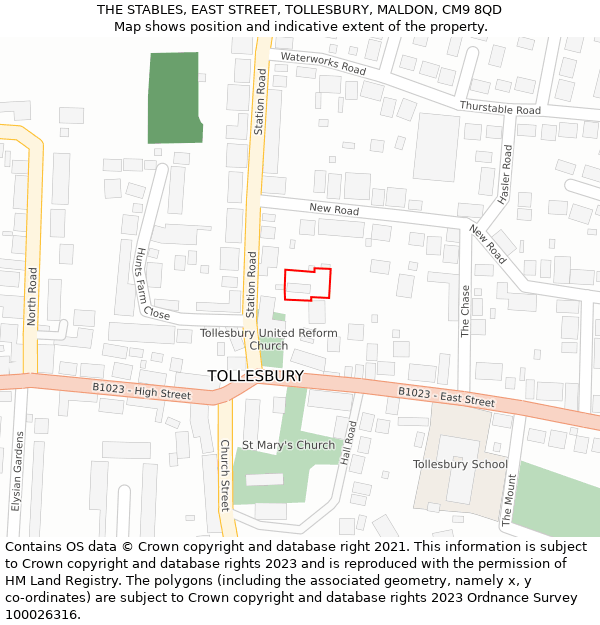 THE STABLES, EAST STREET, TOLLESBURY, MALDON, CM9 8QD: Location map and indicative extent of plot