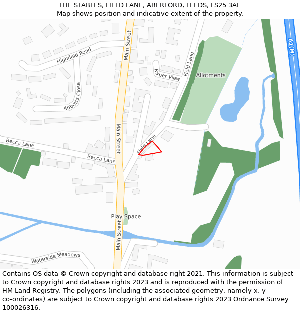 THE STABLES, FIELD LANE, ABERFORD, LEEDS, LS25 3AE: Location map and indicative extent of plot