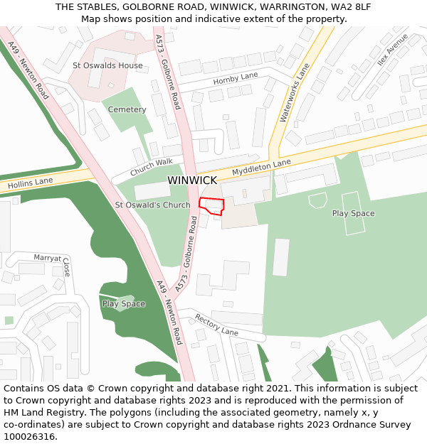 THE STABLES, GOLBORNE ROAD, WINWICK, WARRINGTON, WA2 8LF: Location map and indicative extent of plot